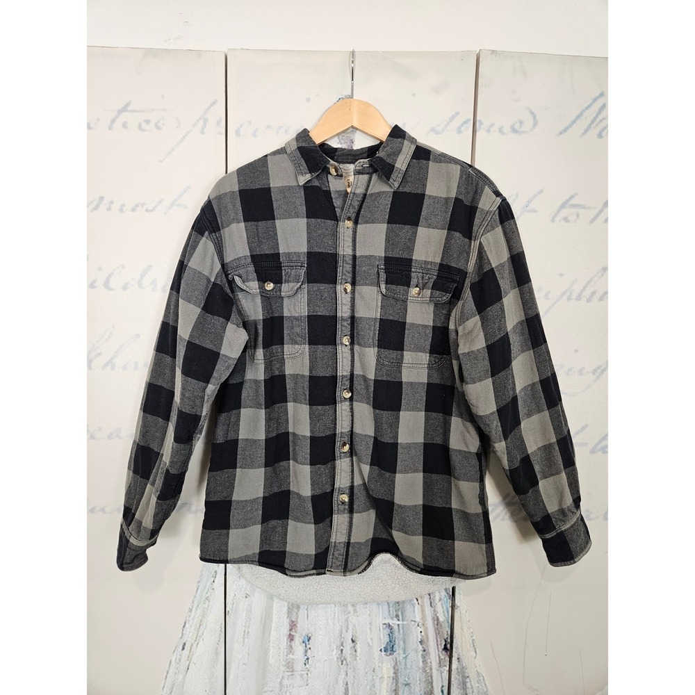 Red Head Flannel Shirt Jacket M Gray Black Buffalo Plaid Sherpa Lined Grunge